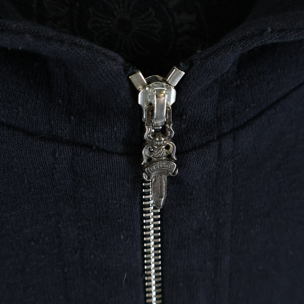 CHROME HEARTS(クロムハーツ) CROSS PATCH SWTSHRT HD HALF-ZIP 袖タイニーCHクロスパッチ付きハーフジップパーカー ブラック