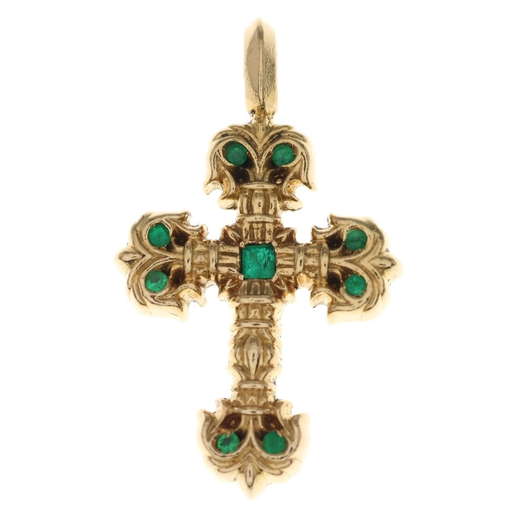 CHROME HEARTS(クロムハーツ) 22K CHARM FILIGREE TINY P EMRLD タイニーフィリグリー PAVEエメラルド ゴールドネックレストップ