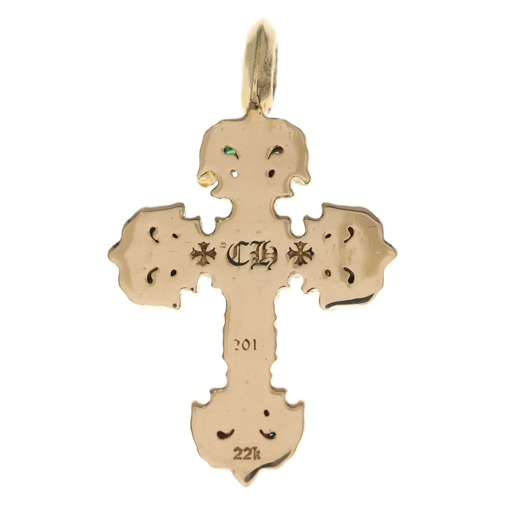 CHROME HEARTS(クロムハーツ) 22K CHARM FILIGREE TINY P EMRLD タイニーフィリグリー PAVEエメラルド ゴールドネックレストップ
