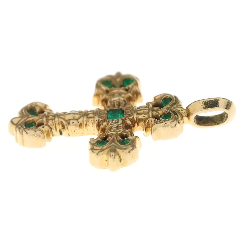 CHROME HEARTS(クロムハーツ) 22K CHARM FILIGREE TINY P EMRLD タイニーフィリグリー PAVEエメラルド ゴールドネックレストップ