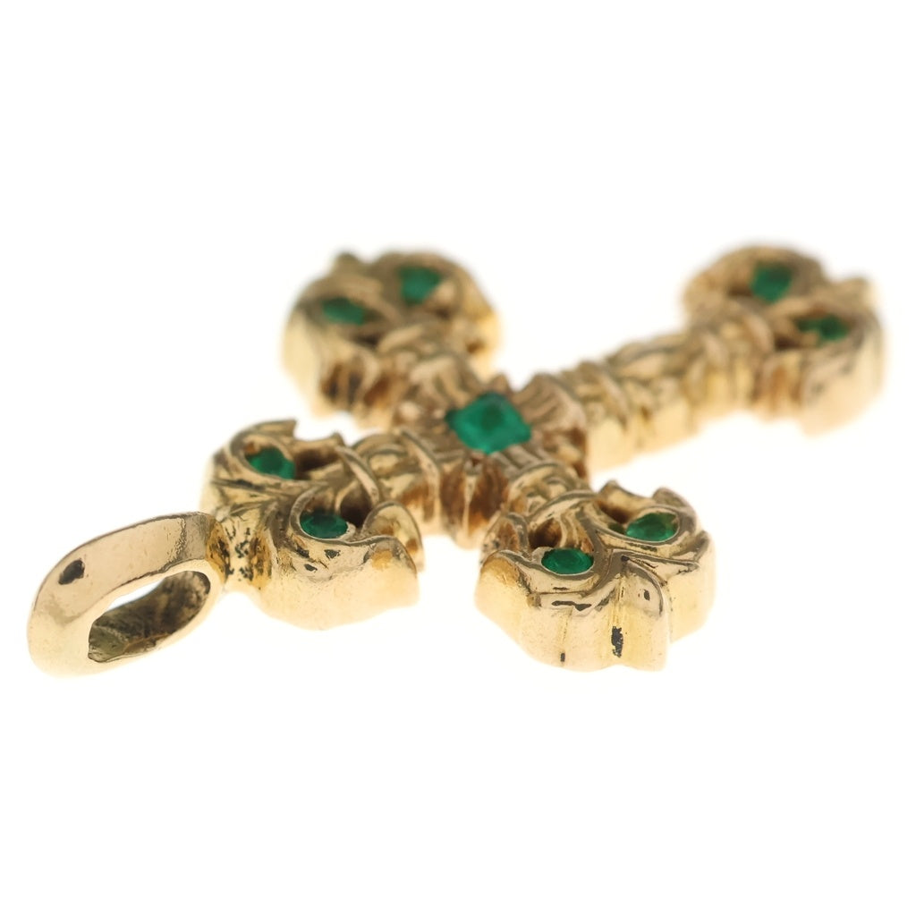 CHROME HEARTS(クロムハーツ) 22K CHARM FILIGREE TINY P EMRLD タイニーフィリグリー PAVEエメラルド ゴールドネックレストップ