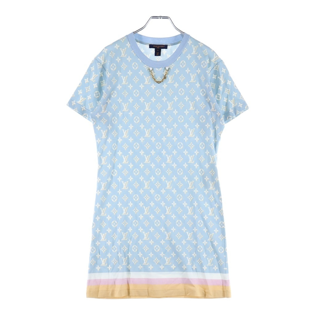 LOUIS VUITTON(ルイヴィトン) 23AW ネックチェーンモノグラムコットン 半袖ワンピース レディース ブルー/ホワイト RW232D CBA FPJD16 ー