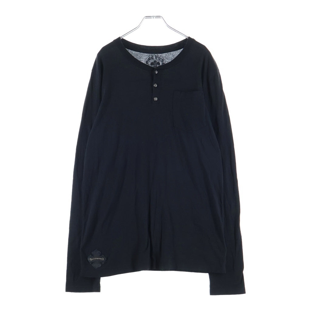 CHROME HEARTS(クロムハーツ) LS HNLY クロスボタン CHプラスパッチ ヘンリーネック 長袖Tシャツ カットソー ブラック