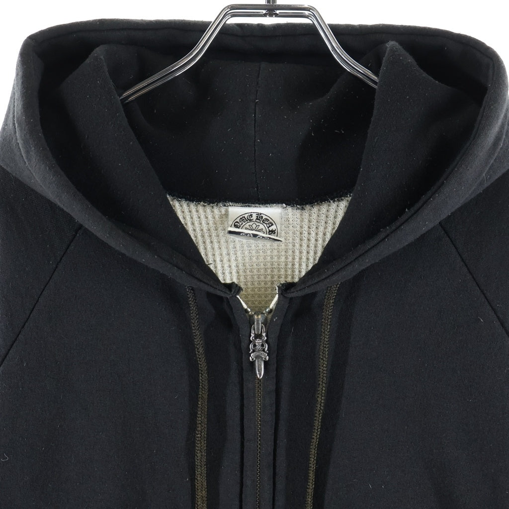 CHROME HEARTS(クロムハーツ) OLD THERMAL SWTSHRT HD ZIP 袖フローラル バックホースシュープリントサーマルジップパーカー ブラック