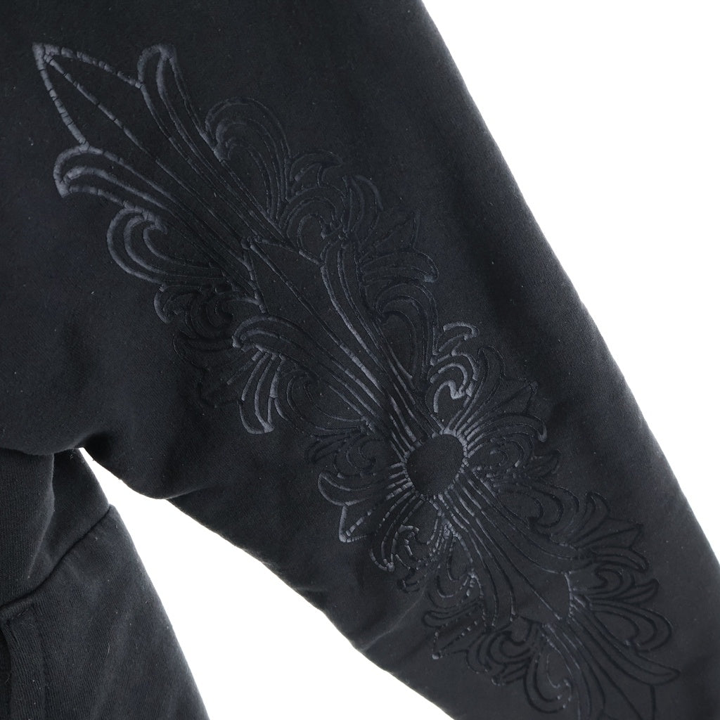 CHROME HEARTS(クロムハーツ) OLD THERMAL SWTSHRT HD ZIP 袖フローラル バックホースシュープリントサーマルジップパーカー ブラック