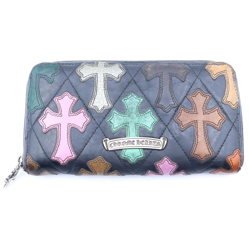 CHROME HEARTS(クロムハーツ) REC F ZIP QUILTED マルチセメタリークロスキルティングレザーウォレット財布 マルチ/ブラック