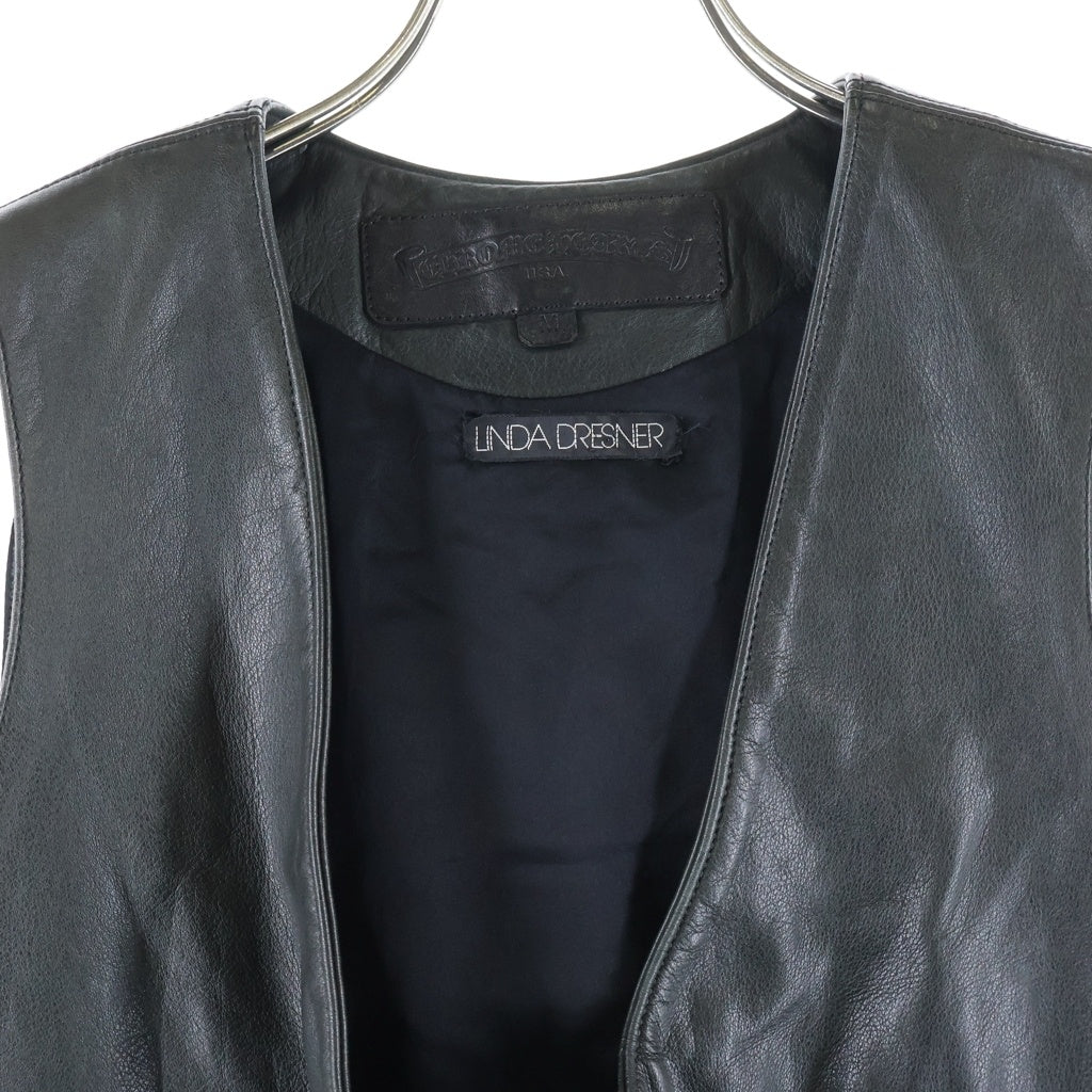 CHROME HEARTS(クロムハーツ) ZIP FRNT VEST BSフレア装飾ジップアップレザーベスト ブラック