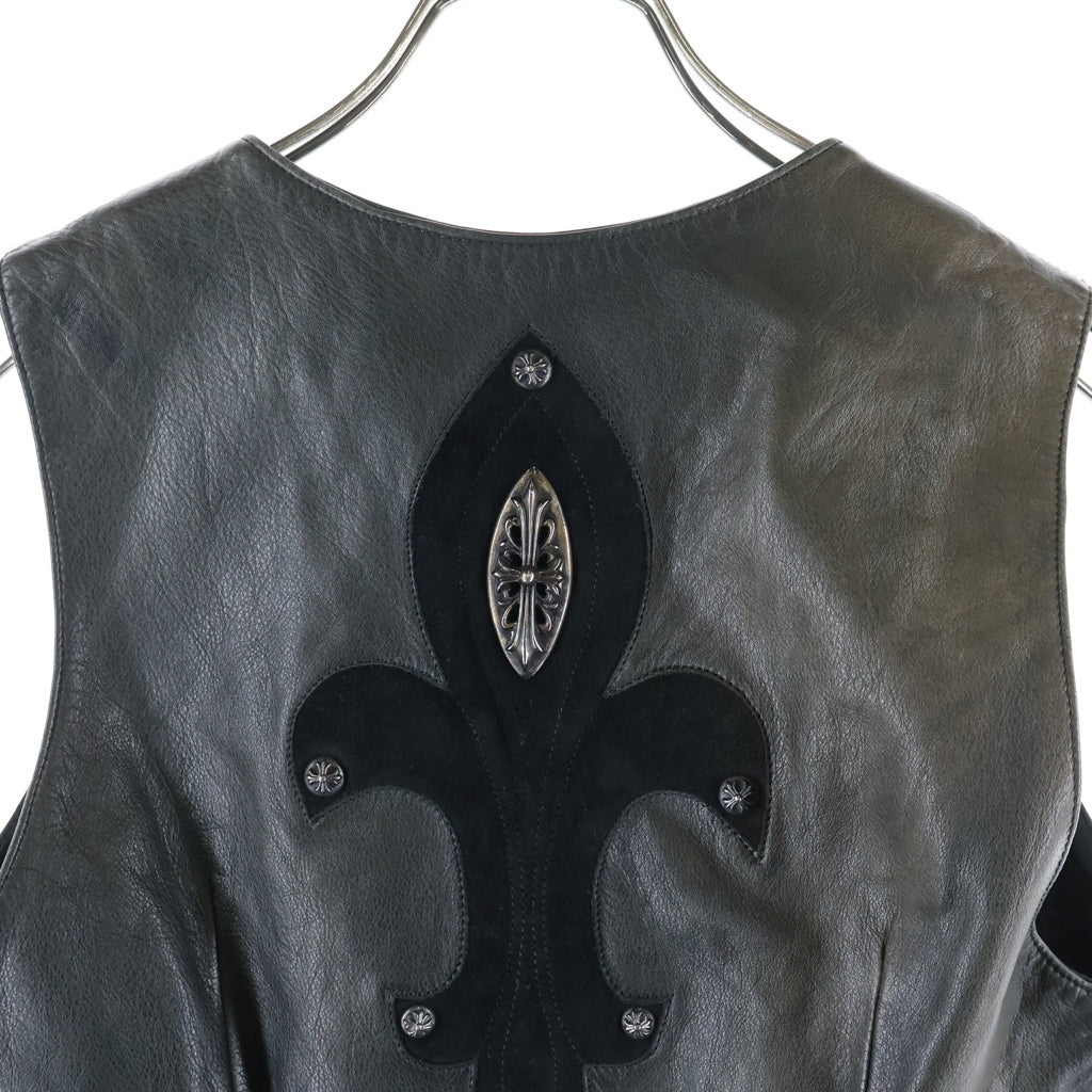 CHROME HEARTS(クロムハーツ) ZIP FRNT VEST BSフレア装飾ジップアップレザーベスト ブラック