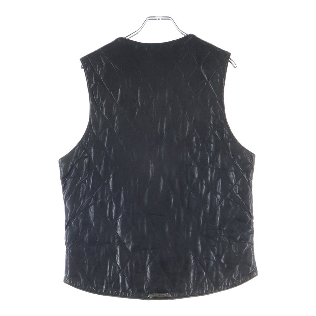 CHROME HEARTS(クロムハーツ) QUILTING ZIP FRNT VEST レザーキルティングステッチダガージップベスト ブラック/シルバー