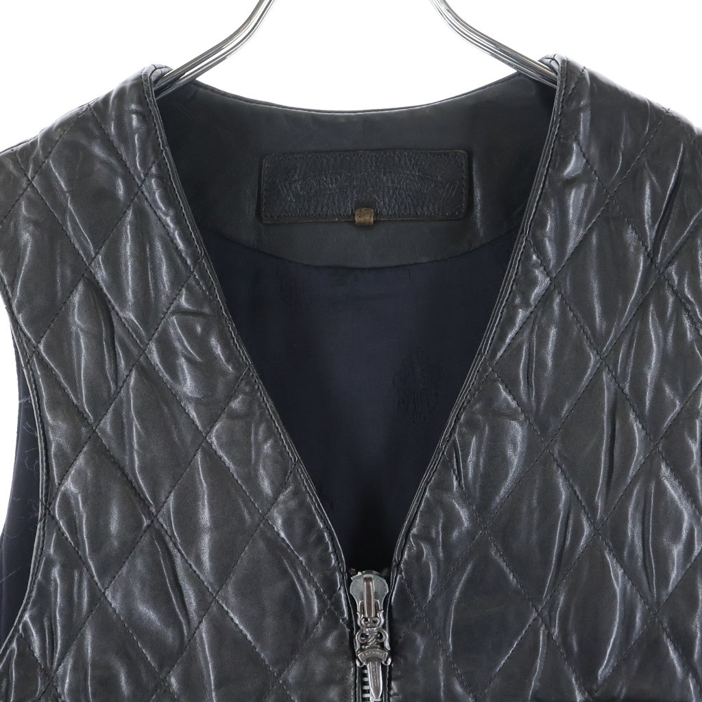 CHROME HEARTS(クロムハーツ) QUILTING ZIP FRNT VEST レザーキルティングステッチダガージップベスト ブラック/シルバー