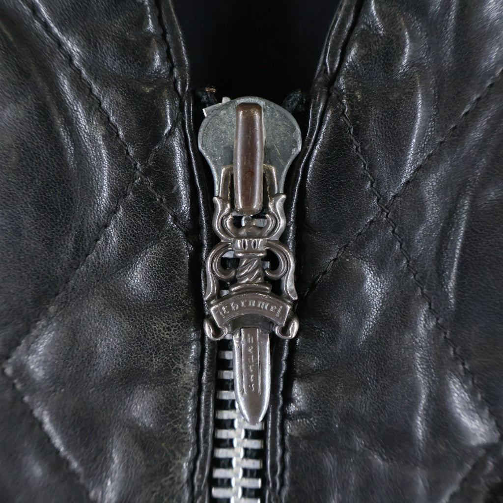 CHROME HEARTS(クロムハーツ) QUILTING ZIP FRNT VEST レザーキルティングステッチダガージップベスト ブラック/シルバー