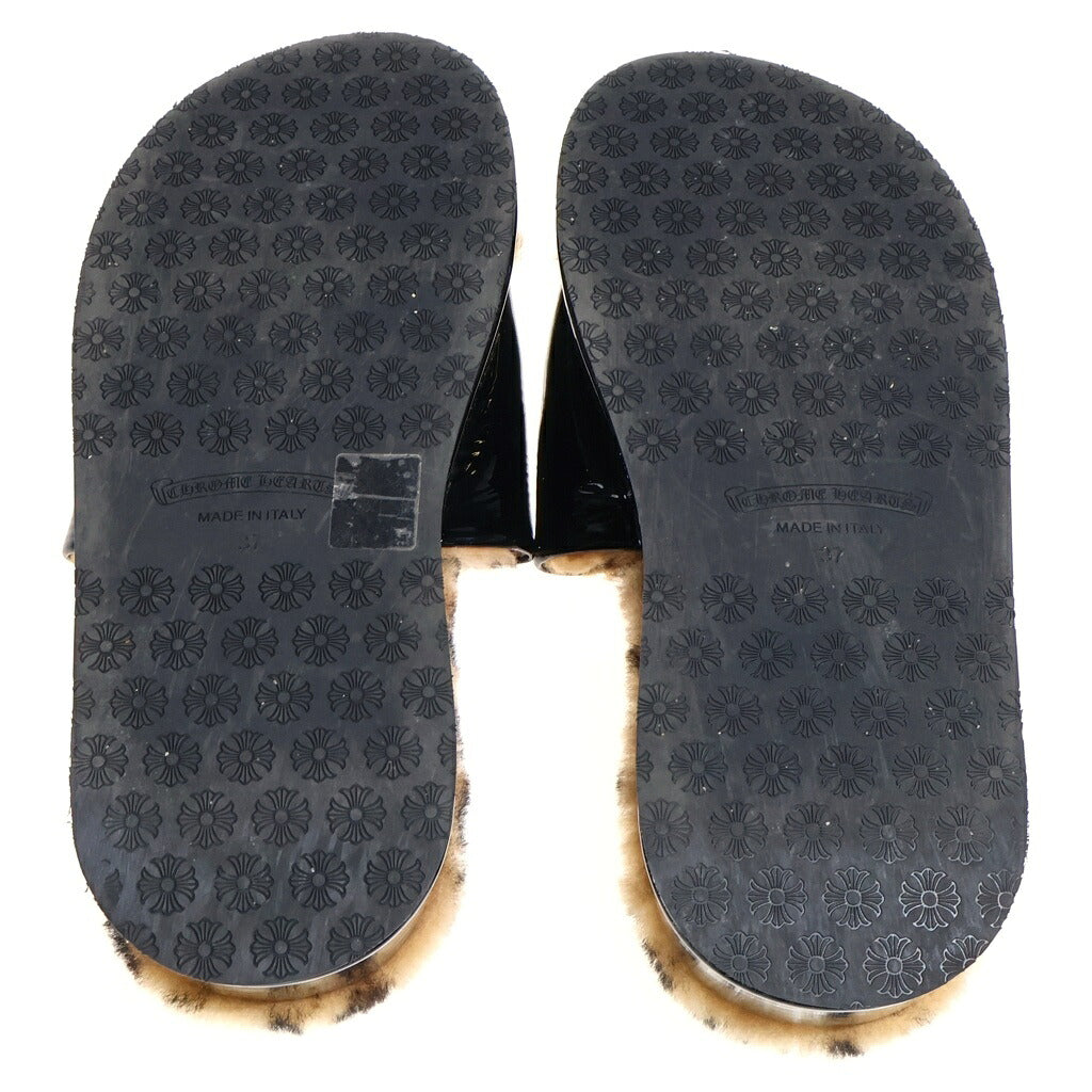 CHROME HEARTS(クロムハーツ) セントバース限定 CHプラスパッチファー付き パテントレザーサンダル ブラック/ベージュ