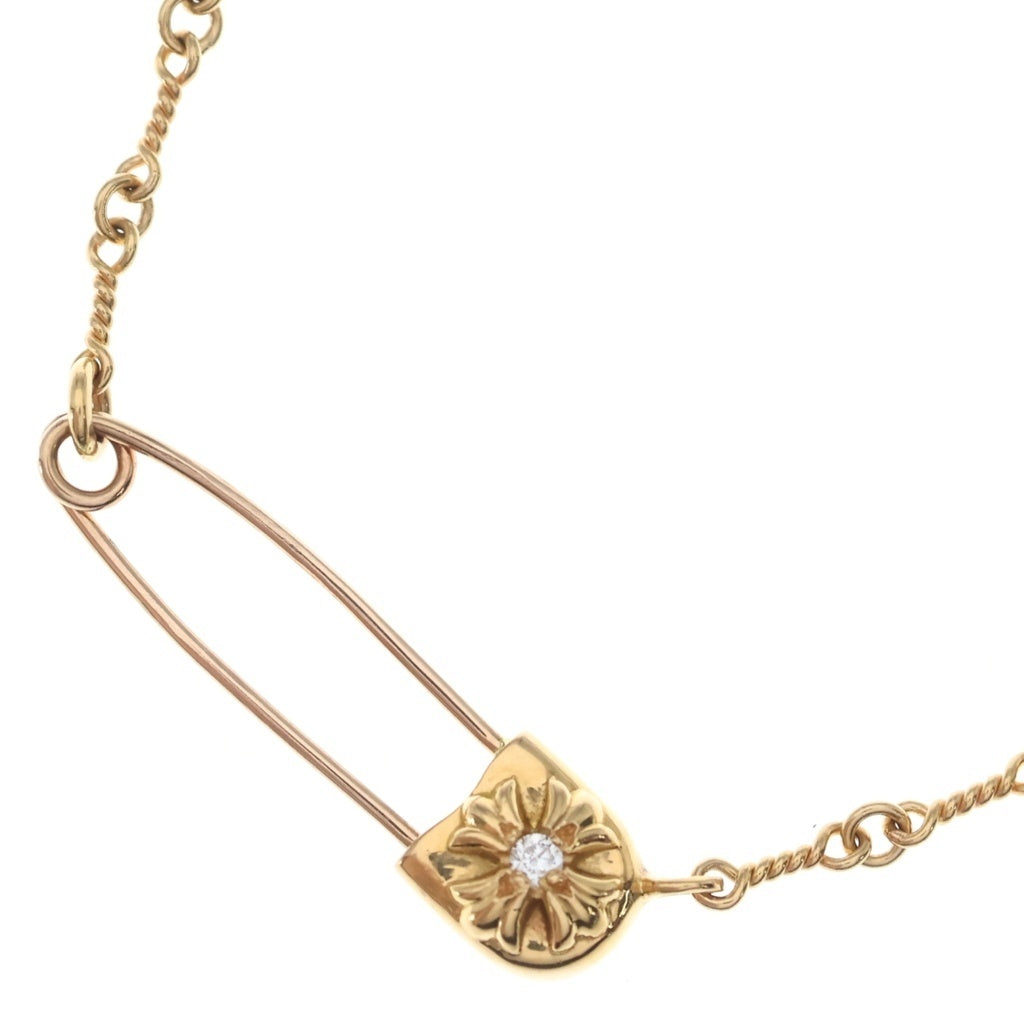 CHROME HEARTS(クロムハーツ) 22K SAFETY PIN T20 1DIAセーフティピンツイストチェーン 1ダイヤ ゴールドネックレス