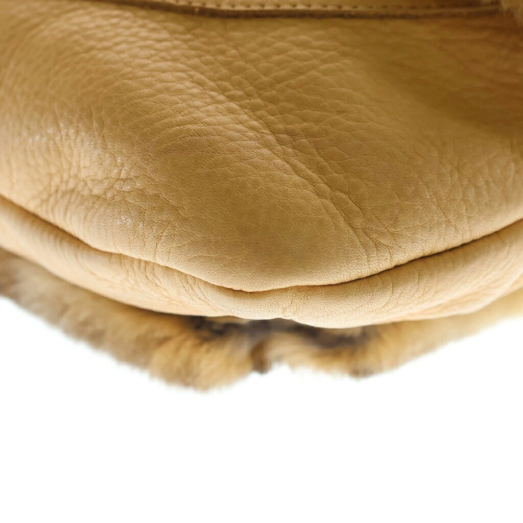 CHROME HEARTS(クロムハーツ) LRG CROSS FUR BAG セメタリークロスパッチ付き ラージクロスファーショルダーバック ベージュ/ブラウン/シルバー