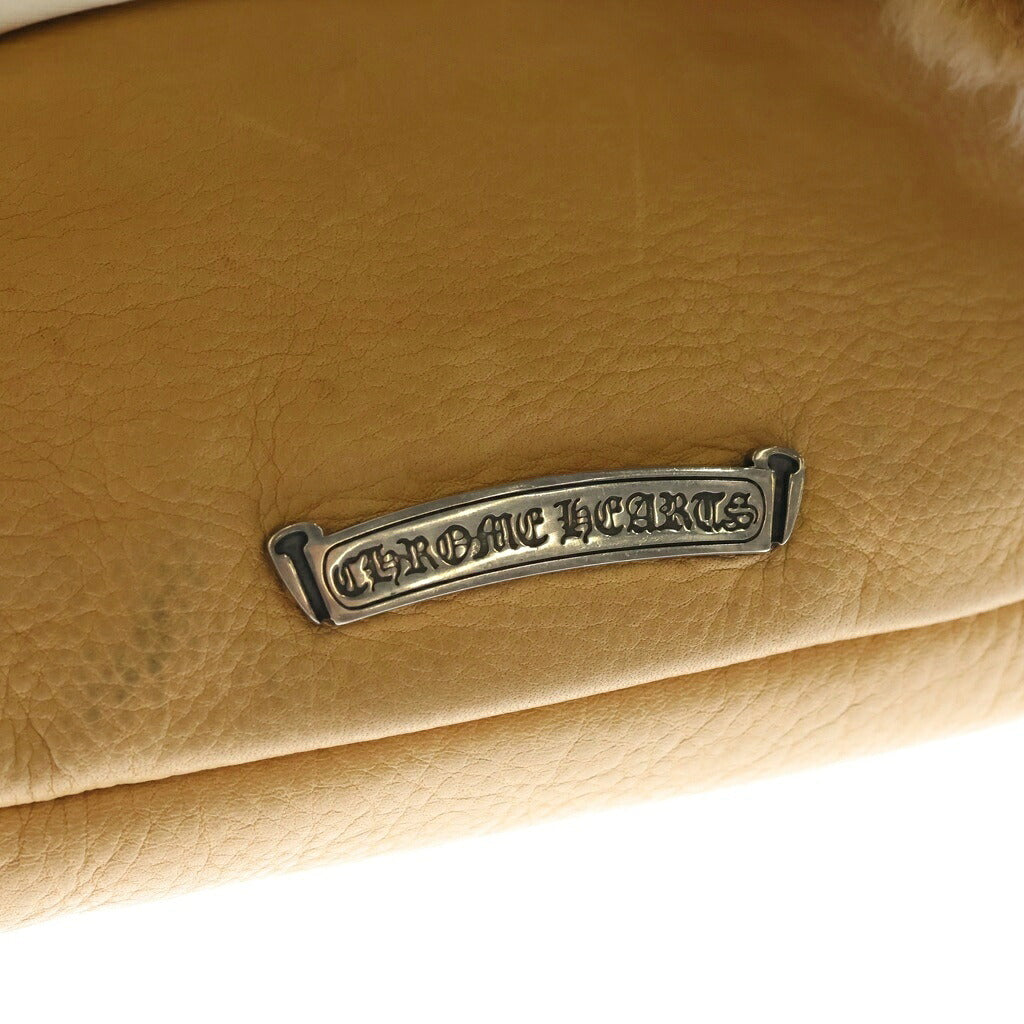 CHROME HEARTS(クロムハーツ) LRG CROSS FUR BAG セメタリークロスパッチ付き ラージクロスファーショルダーバック ベージュ/ブラウン/シルバー