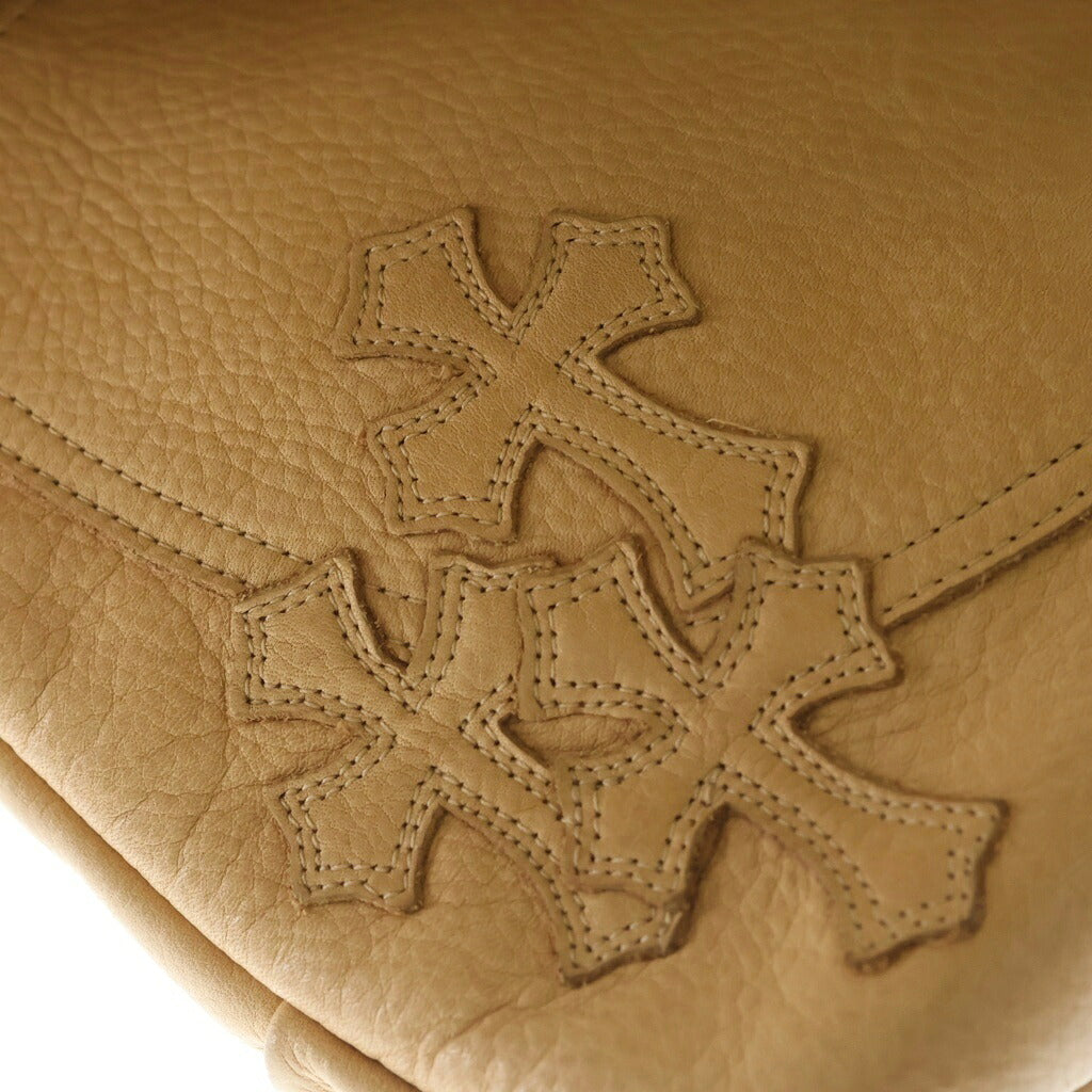 CHROME HEARTS(クロムハーツ) LRG CROSS FUR BAG セメタリークロスパッチ付き ラージクロスファーショルダーバック ベージュ/ブラウン/シルバー
