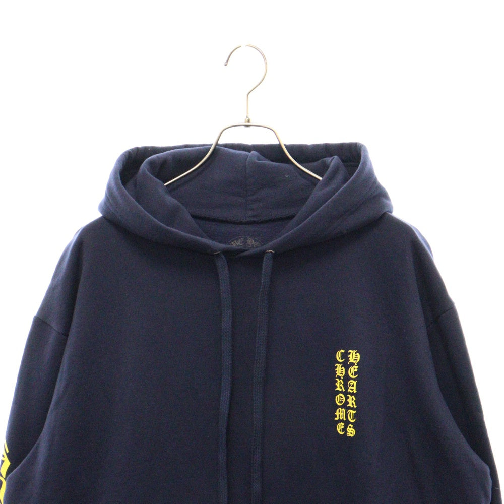 CHROME HEARTS(クロムハーツ) Yellow Sleeve Logo Pullover Hoodie イエロースリーブ ロゴ プルオーバー パーカー 袖ロゴ ロゴプリント ネイビー