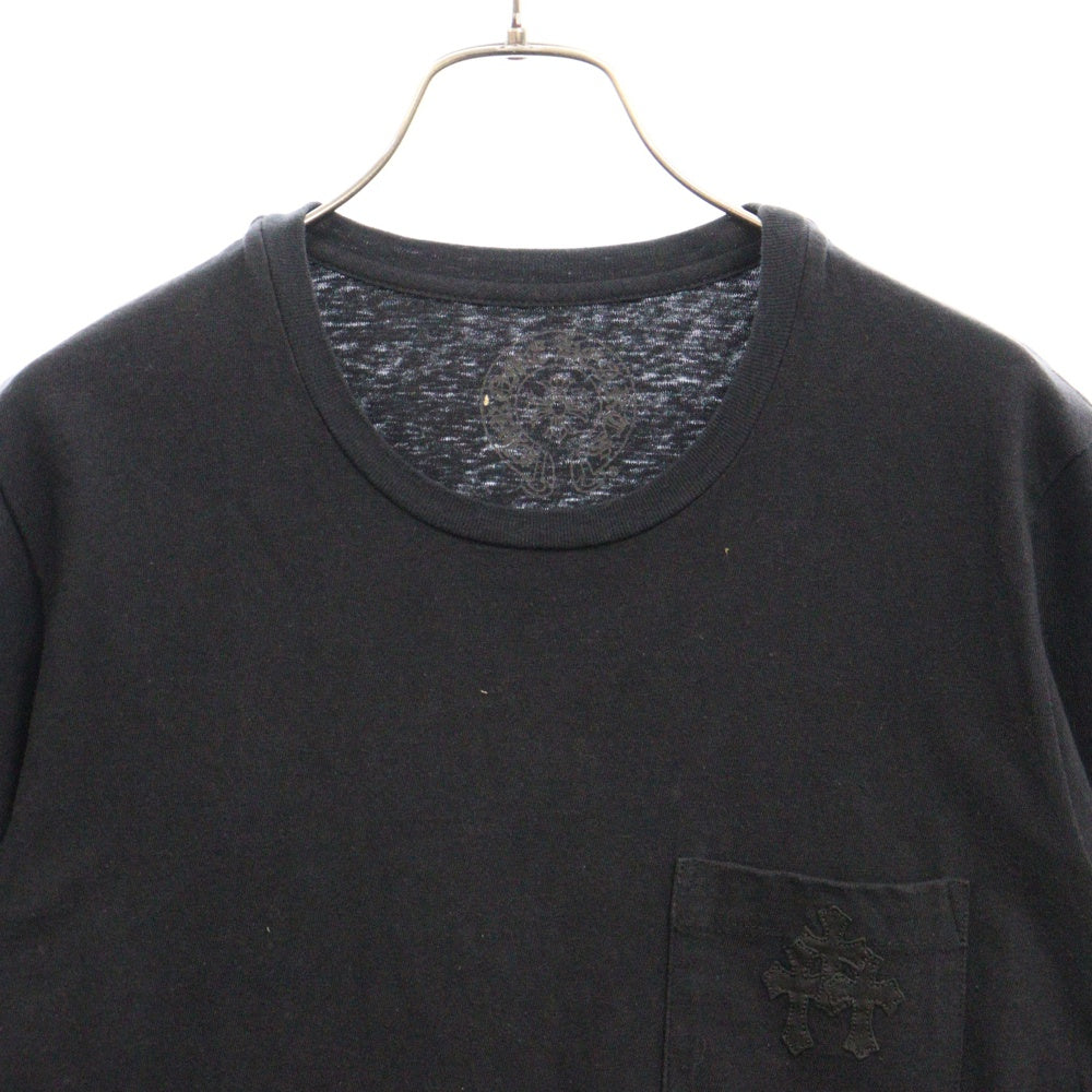 CHROME HEARTS(クロムハーツ) Cross Patch Pocket S/S Tee クロスパッチスクロールラベル ポケット付き 半袖Tシャツ ブラック