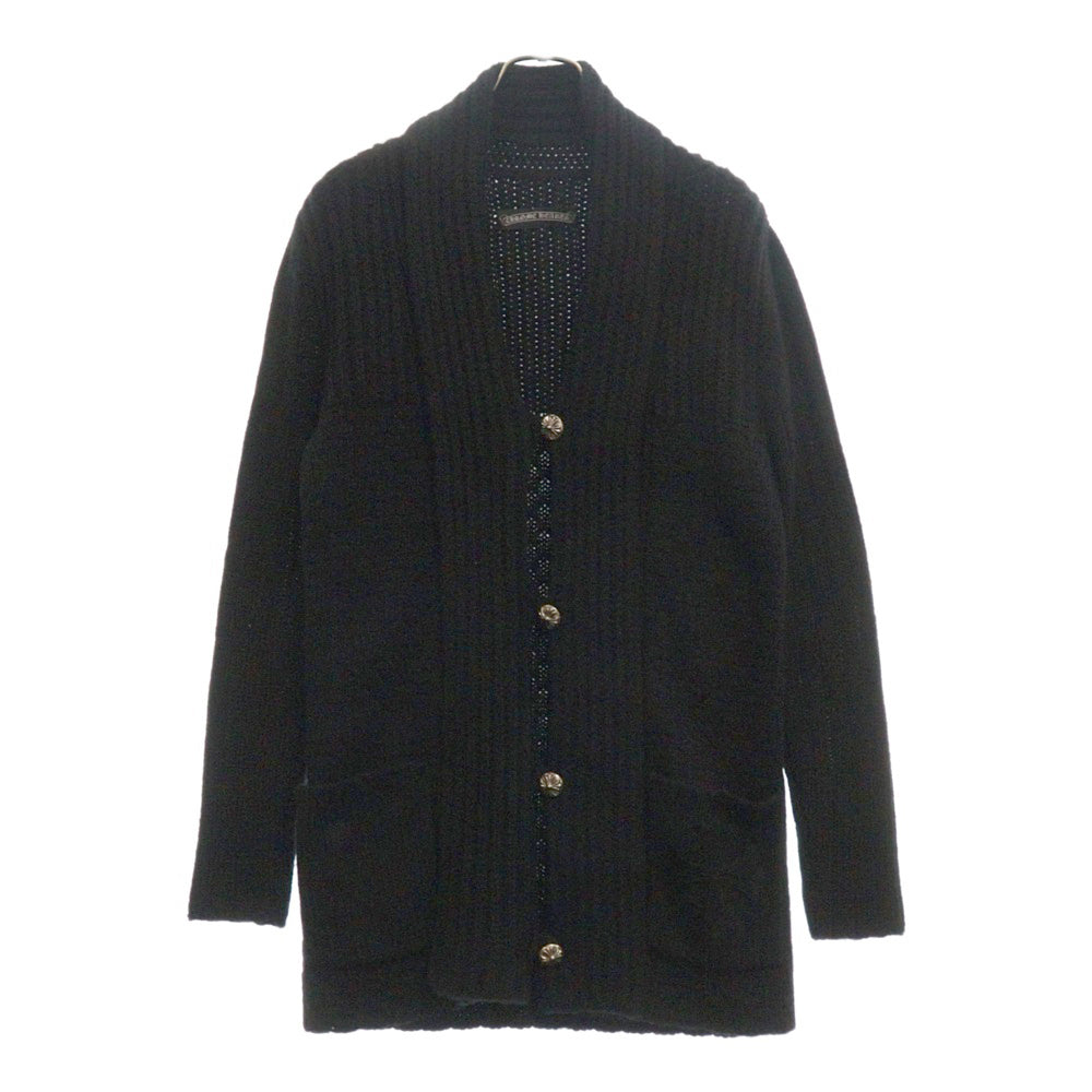 CHROME HEARTS(クロムハーツ) Cashmere Cross スエードクロスパッチ クロスボール ボタン カシミヤカーディガン ブラック/シルバー