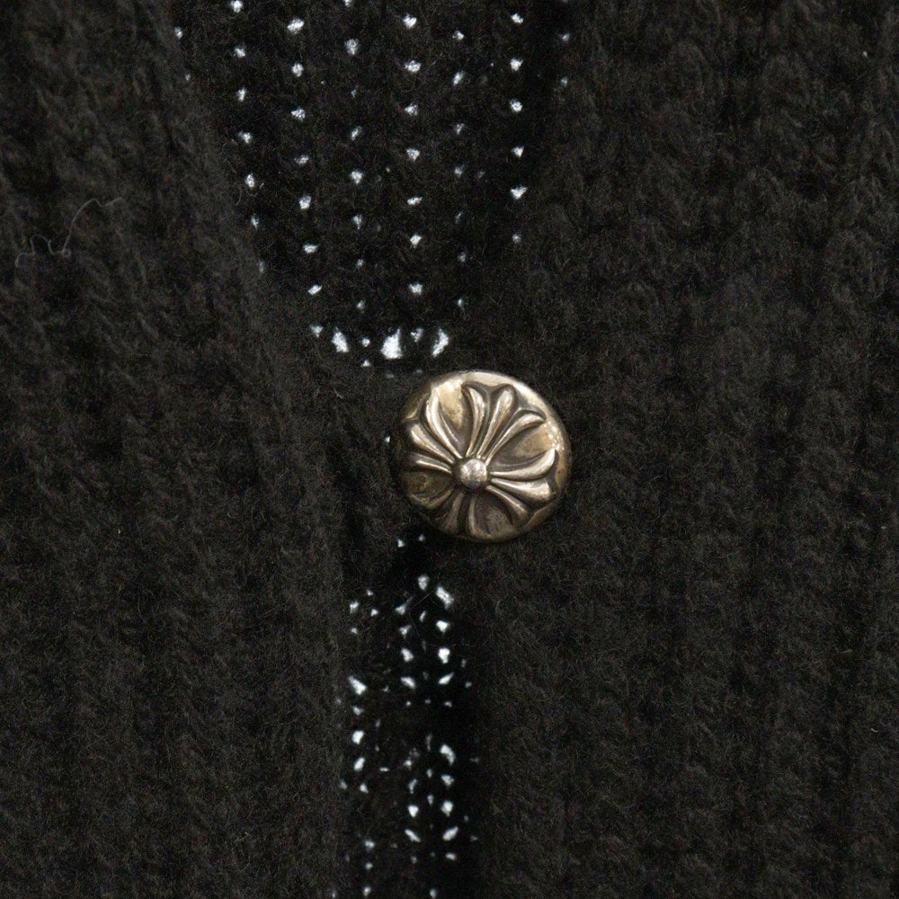 CHROME HEARTS(クロムハーツ) Cashmere Cross スエードクロスパッチ クロスボール ボタン カシミヤカーディガン ブラック/シルバー