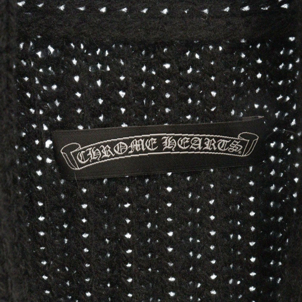 CHROME HEARTS(クロムハーツ) Cashmere Cross スエードクロスパッチ クロスボール ボタン カシミヤカーディガン ブラック/シルバー
