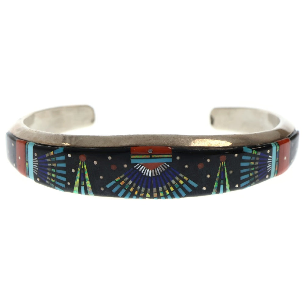 INDIAN JEWELRY(インディアンジュエリー) ナバホ族 Erwin Tsosie アーヴィンツォーシー ビンテージ ターコイズチップインレイ ブレスレットバングル