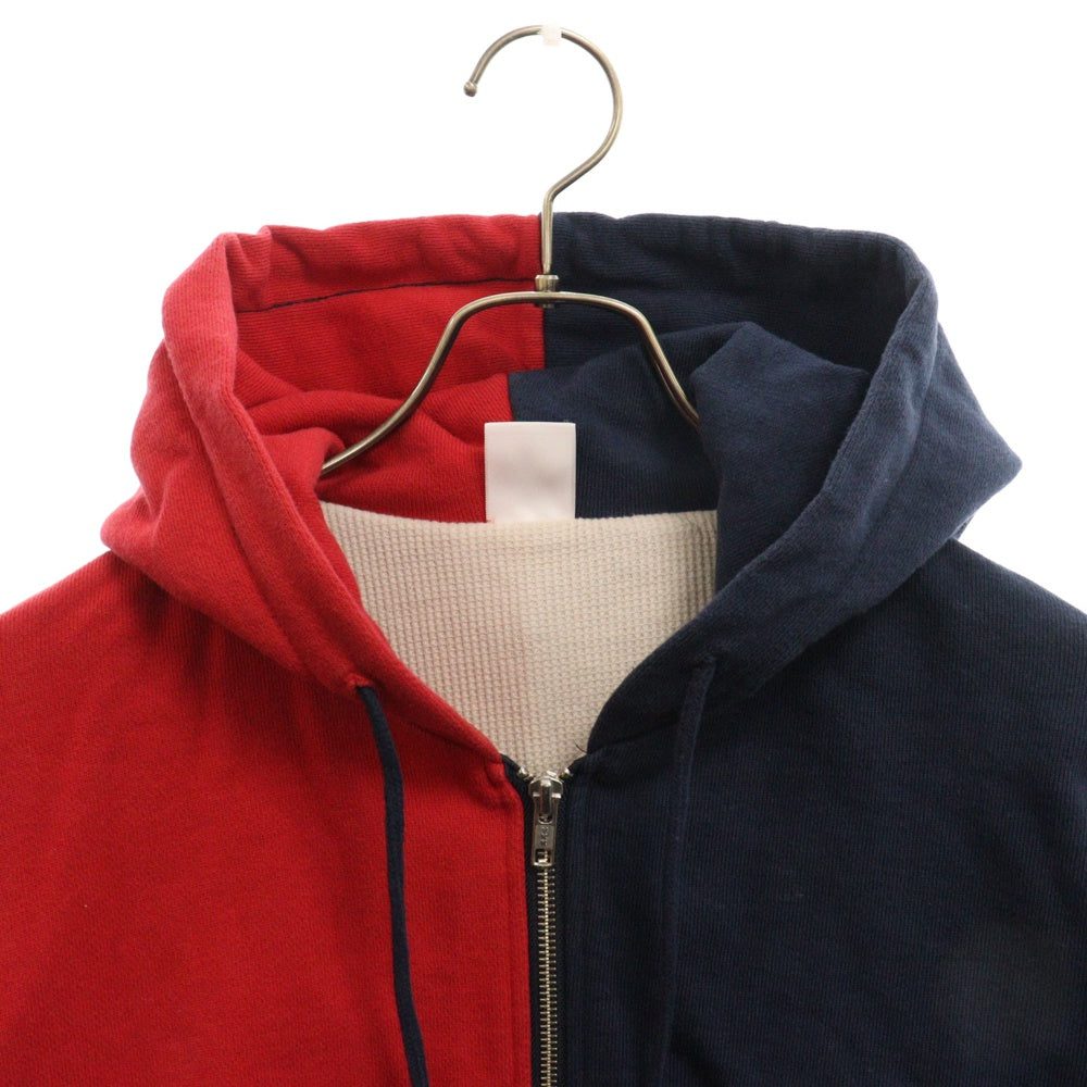 THE BLACK EYE PATCH(ブラックアイパッチ) SPANDEX LOGO ZIP HOODIE バイカラー切り替え ジップ パーカー ブラック/レッド