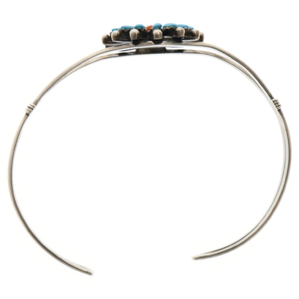 INDIAN JEWELRY(インディアンジュエリー) ズニ族 ターコイズ&コーラル付き バングル シルバー