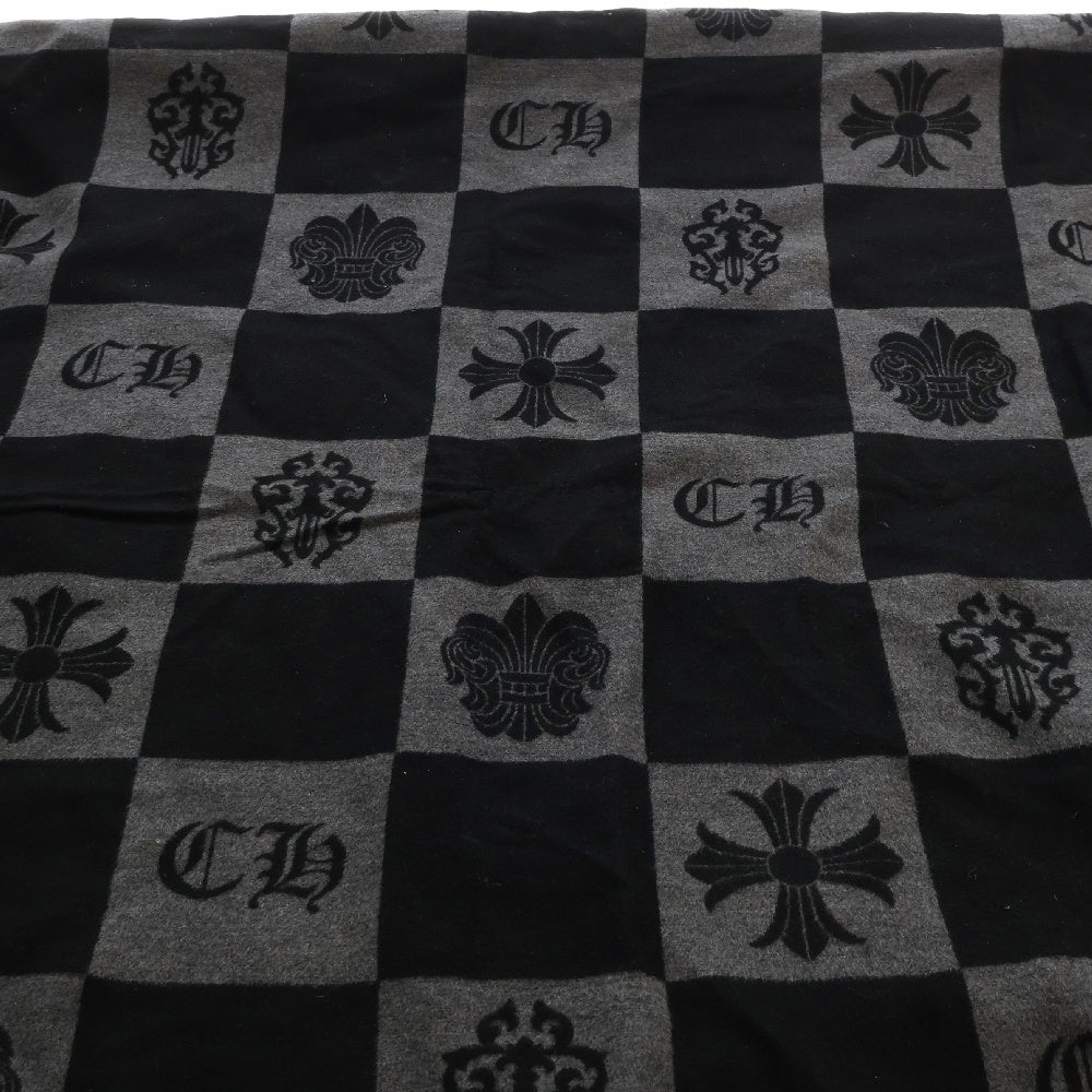 CHROME HEARTS(クロムハーツ) 大判ストール スクロールラベル シルク レザーパッチ ブラック