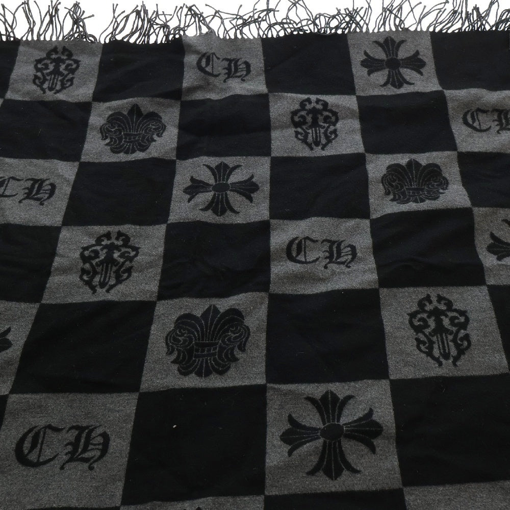 CHROME HEARTS(クロムハーツ) 大判ストール スクロールラベル シルク レザーパッチ ブラック