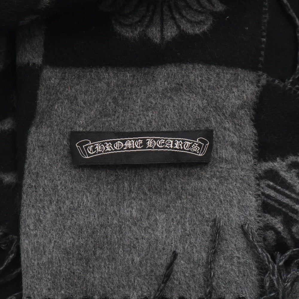 CHROME HEARTS(クロムハーツ) 大判ストール スクロールラベル シルク レザーパッチ ブラック