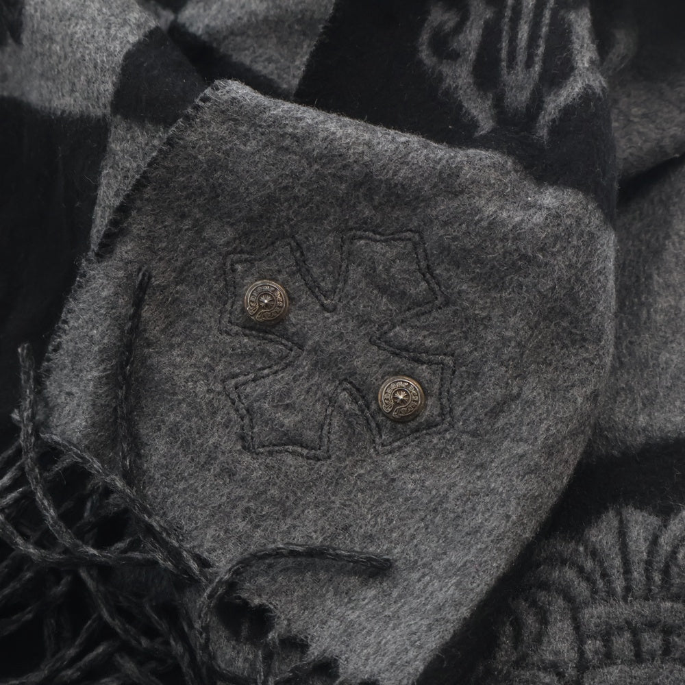 CHROME HEARTS(クロムハーツ) 大判ストール スクロールラベル シルク レザーパッチ ブラック