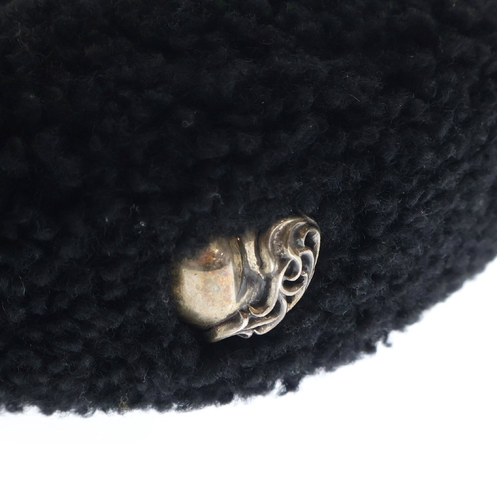 CHROME HEARTS(クロムハーツ) ハートボタン レザー切り替え ベレー帽 帽子 ブラック