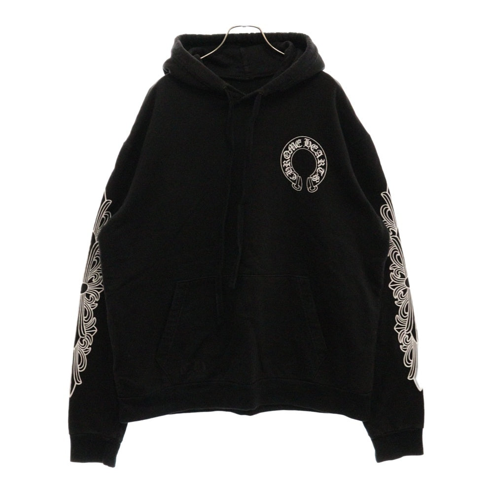 CHROME HEARTS(クロムハーツ) HORSESHOE PULLOVER HOODIE ホースシュープリント アームフローラル スウェットプルオーバーパーカー ブラック