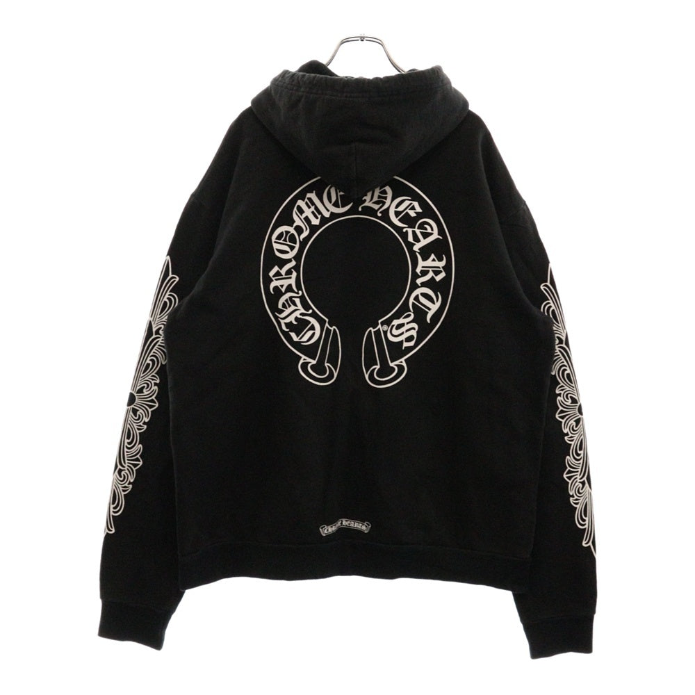 CHROME HEARTS(クロムハーツ) HORSESHOE PULLOVER HOODIE ホースシュープリント アームフローラル スウェットプルオーバーパーカー ブラック