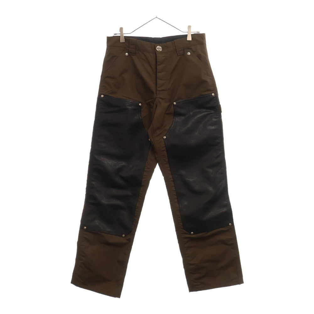 CHROME HEARTS(クロムハーツ) CARPENTER DOUBLE KNEE クロスパッチ付きレザー切替ナイロンカーペンターロングパンツ