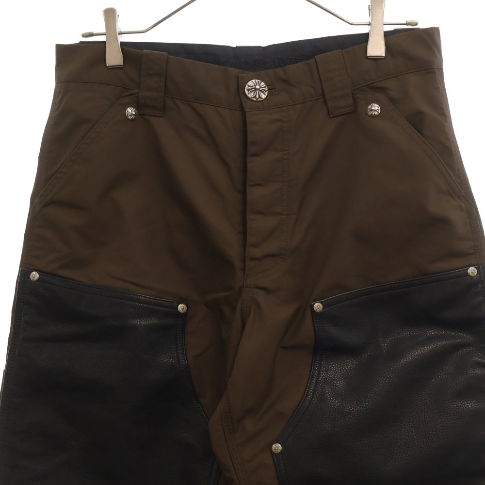 CHROME HEARTS(クロムハーツ) CARPENTER DOUBLE KNEE クロスパッチ付きレザー切替ナイロンカーペンターロングパンツ