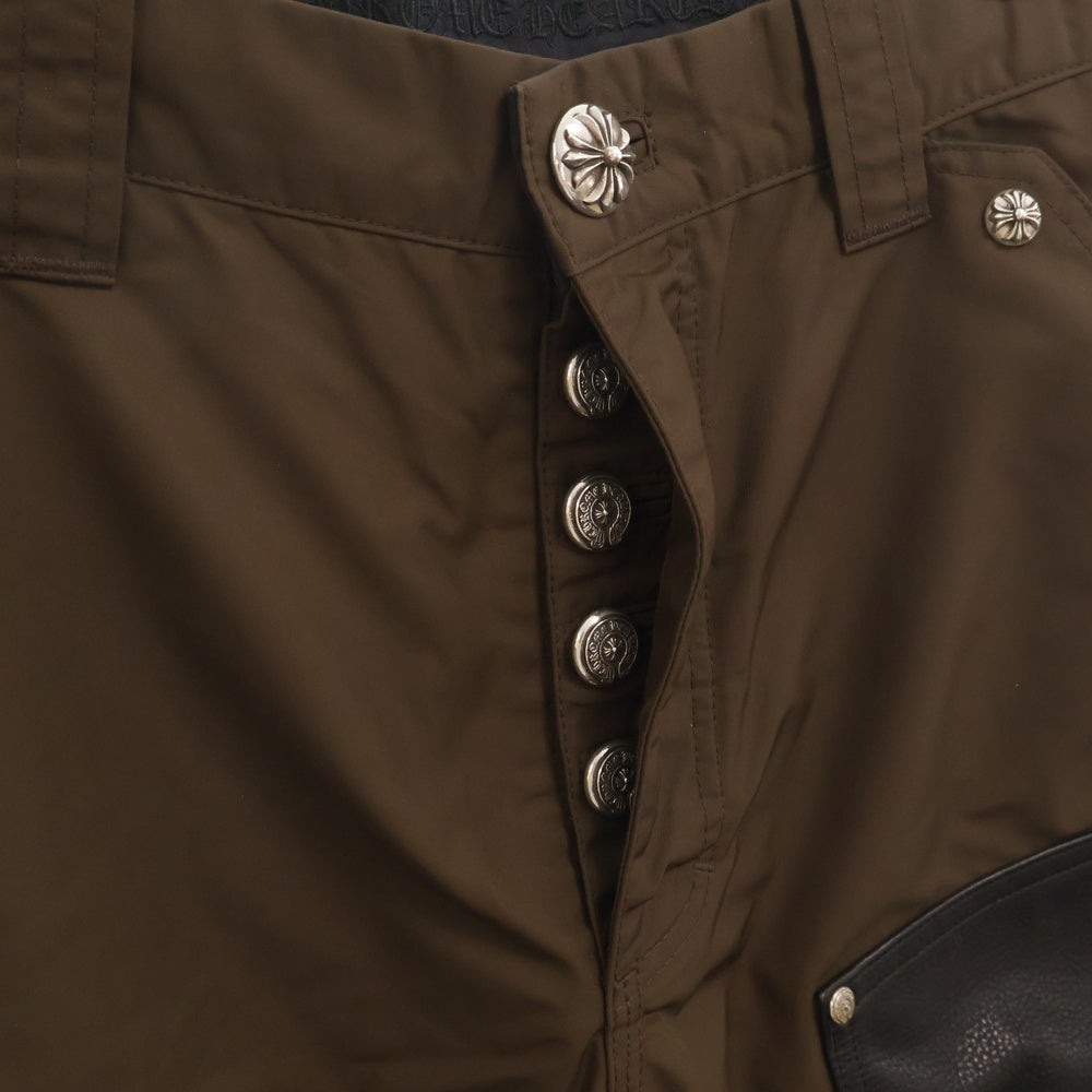 CHROME HEARTS(クロムハーツ) CARPENTER DOUBLE KNEE クロスパッチ付きレザー切替ナイロンカーペンターロングパンツ