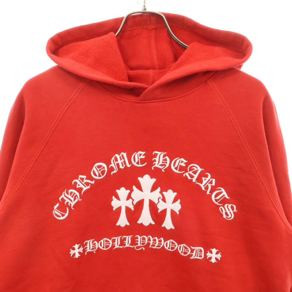 CHROME HEARTS(クロムハーツ) Y NOT Cemetery Cross Pullover Hoodie King Taco ワイノットセメタリークロスプルオーバーフーディ パーカー ロゴ刺繍 レッド キングタコ