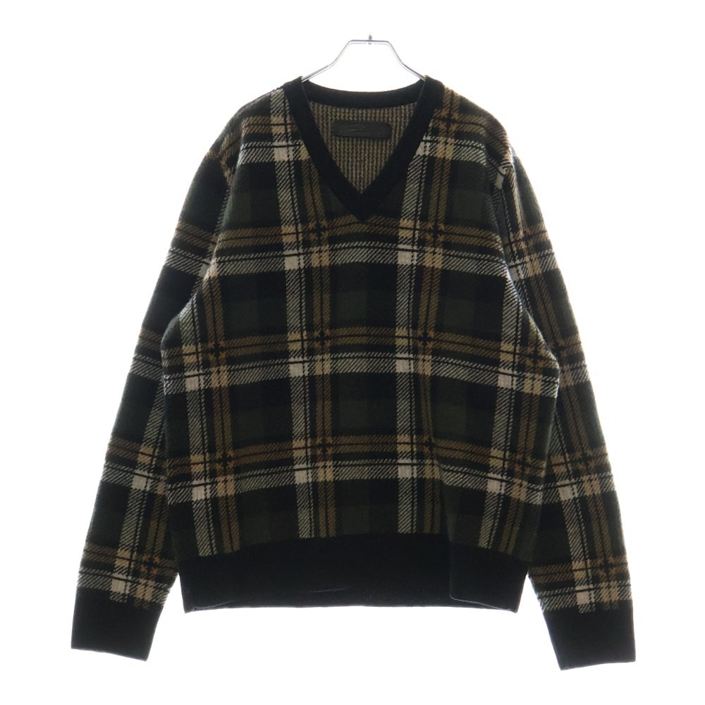 CHROME HEARTS(クロムハーツ) BIG CITY V NECK チェック柄カシミヤブレンドVネックニットセーター グリーン/ブラック