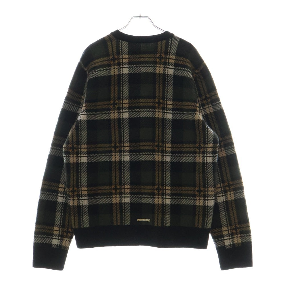CHROME HEARTS(クロムハーツ) BIG CITY V NECK チェック柄カシミヤブレンドVネックニットセーター グリーン/ブラック