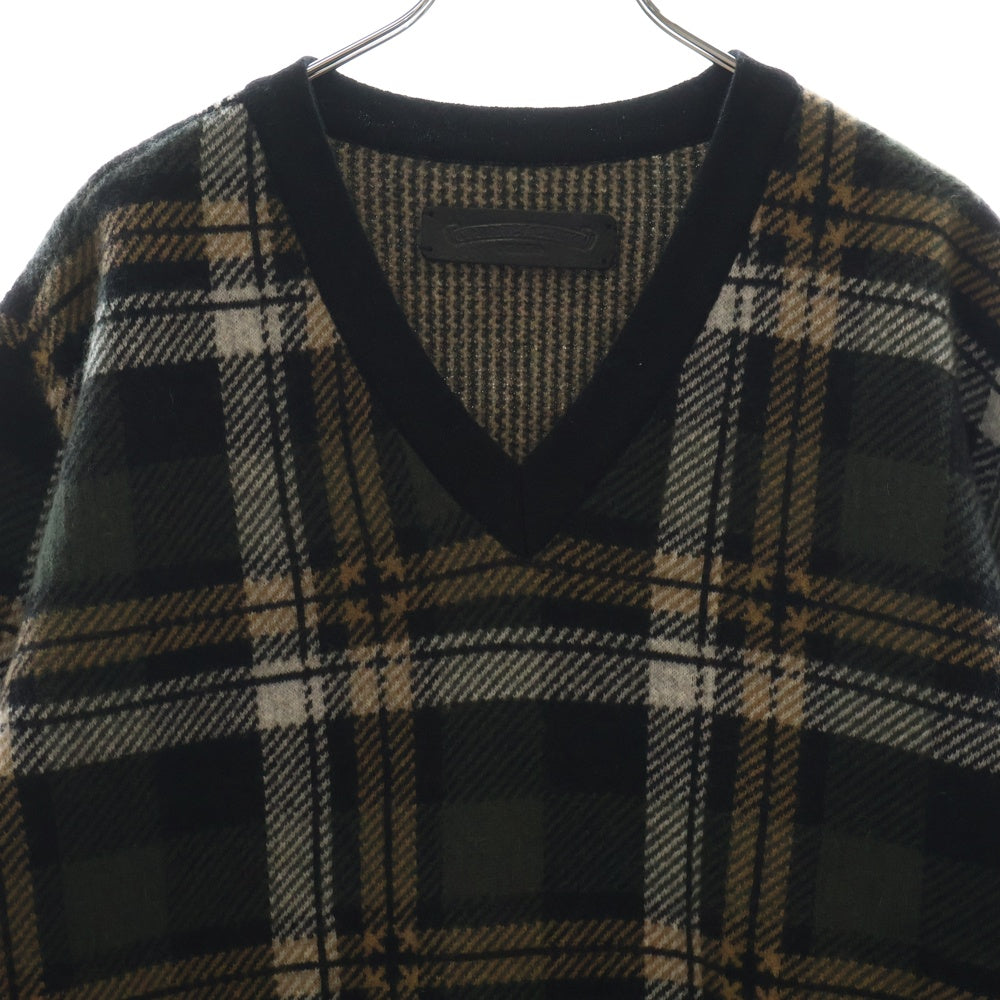 CHROME HEARTS(クロムハーツ) BIG CITY V NECK チェック柄カシミヤブレンドVネックニットセーター グリーン/ブラック