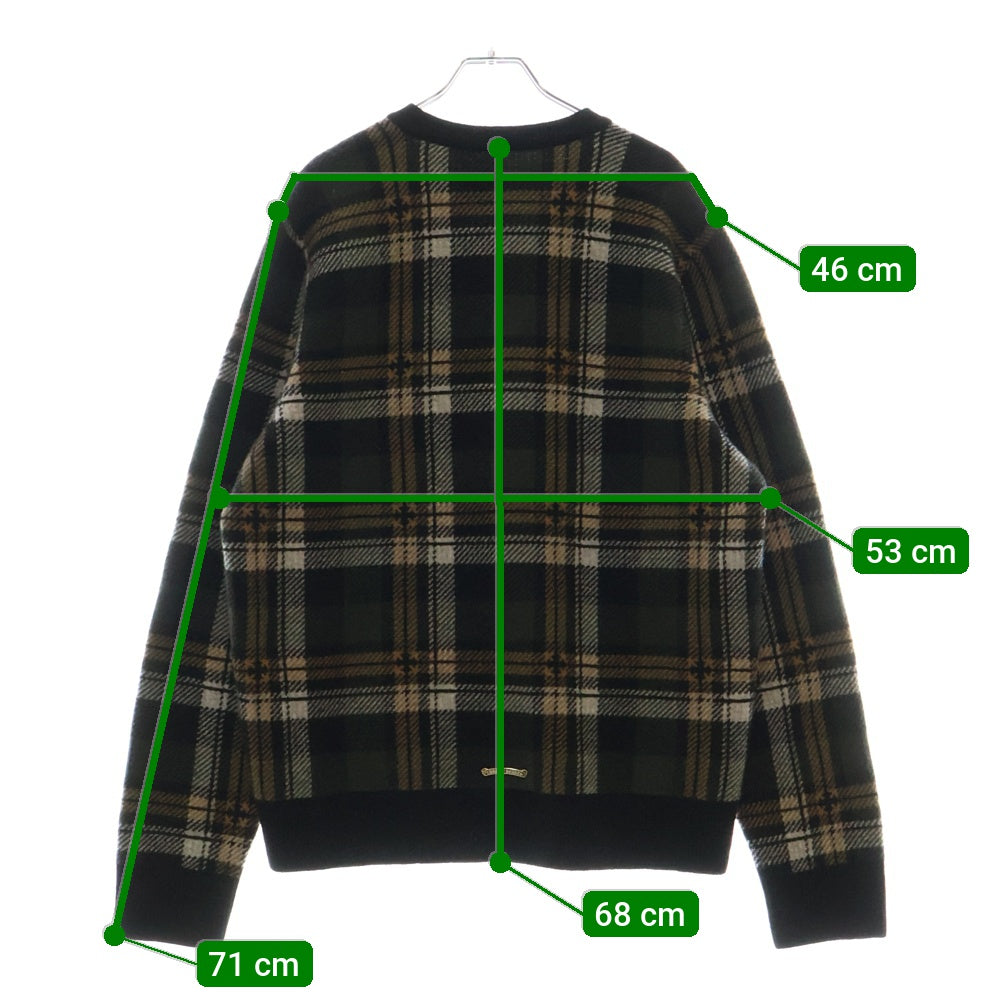 CHROME HEARTS(クロムハーツ) BIG CITY V NECK チェック柄カシミヤブレンドVネックニットセーター グリーン/ブラック