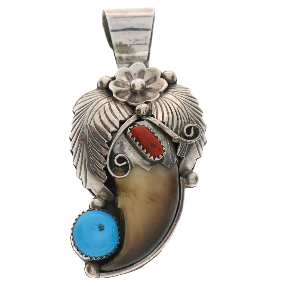 INDIAN JEWELRY(インディアンジュエリー) ナバホ族 Elaine Sam作 ベアーズクロー ターコイズ付きペンダントトップ