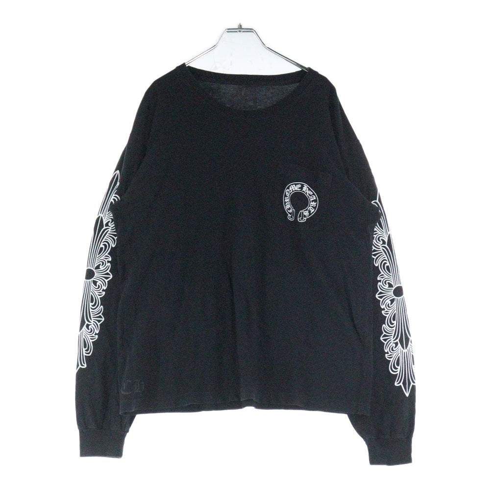 CHROME HEARTS(クロムハーツ) HORSESHOE ARM FLORAL L/S TEE ホースシュー アームフローラル 長袖ポケットTシャツ カットソー ホワイト