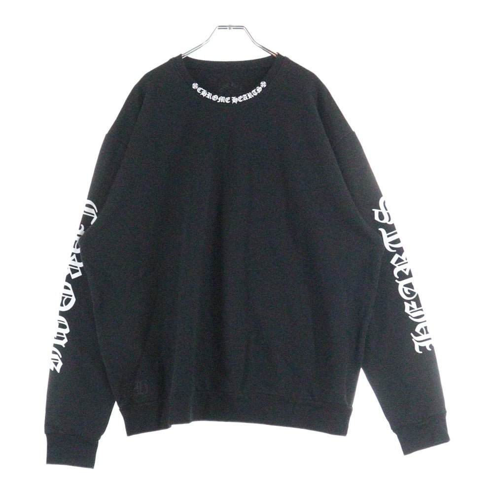 CHROME HEARTS(クロムハーツ) Neck Logo Crewneck Sweatshirt ネックロゴ クルーネックスウェットシャツ トレーナー 袖ロゴプリント ブラック