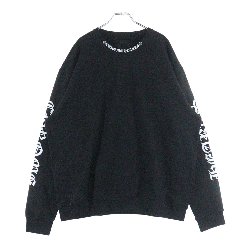 CHROME HEARTS(クロムハーツ) Neck Logo Crewneck Sweatshirt ネックロゴ クルーネックスウェットシャツ トレーナー 袖ロゴプリント ブラック