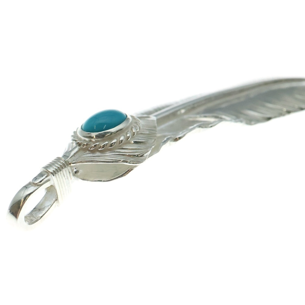 goro's(ゴローズ) 【現行】上銀銀縄ターコイズ特大フェザー 右向き ペンダントトップ シルバー