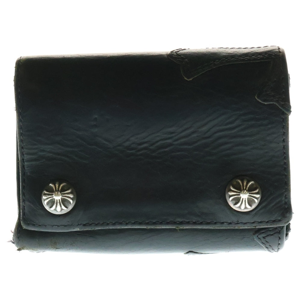 CHROME HEARTS(クロムハーツ) 3FOLD 3フォールド クロスパッチ付きクロスボールボタン レザーウォレット 財布 ブラック BCA364