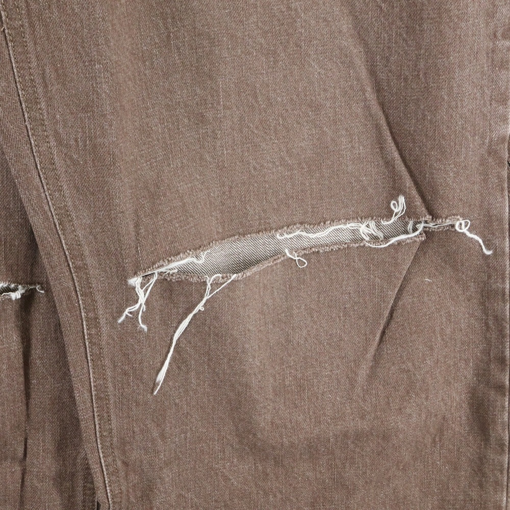 FFFPOSTALSERVICE(トリプルエフポスタルサービス) 25SS WIDE DAMAGED DENIM ダメージ加工デニムワイドパンツ FFFPSSS2527 ブラウン